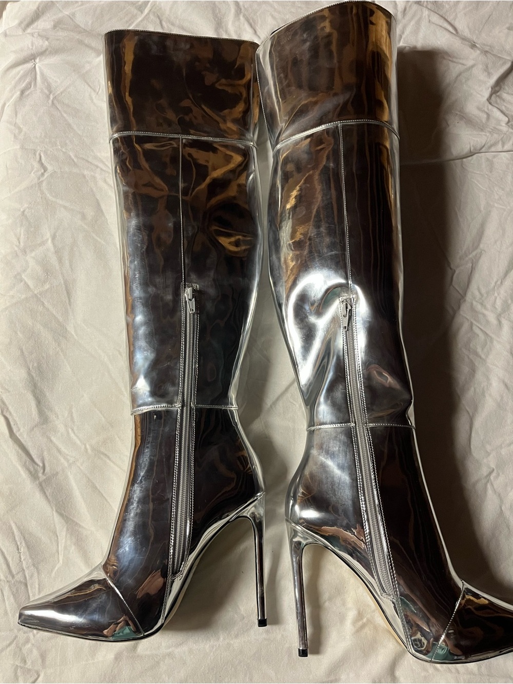 ALDO Cherima Silver metallic boots mirror over-the-knee (OTK) boots Size Women 6 - Picture 4 of 8